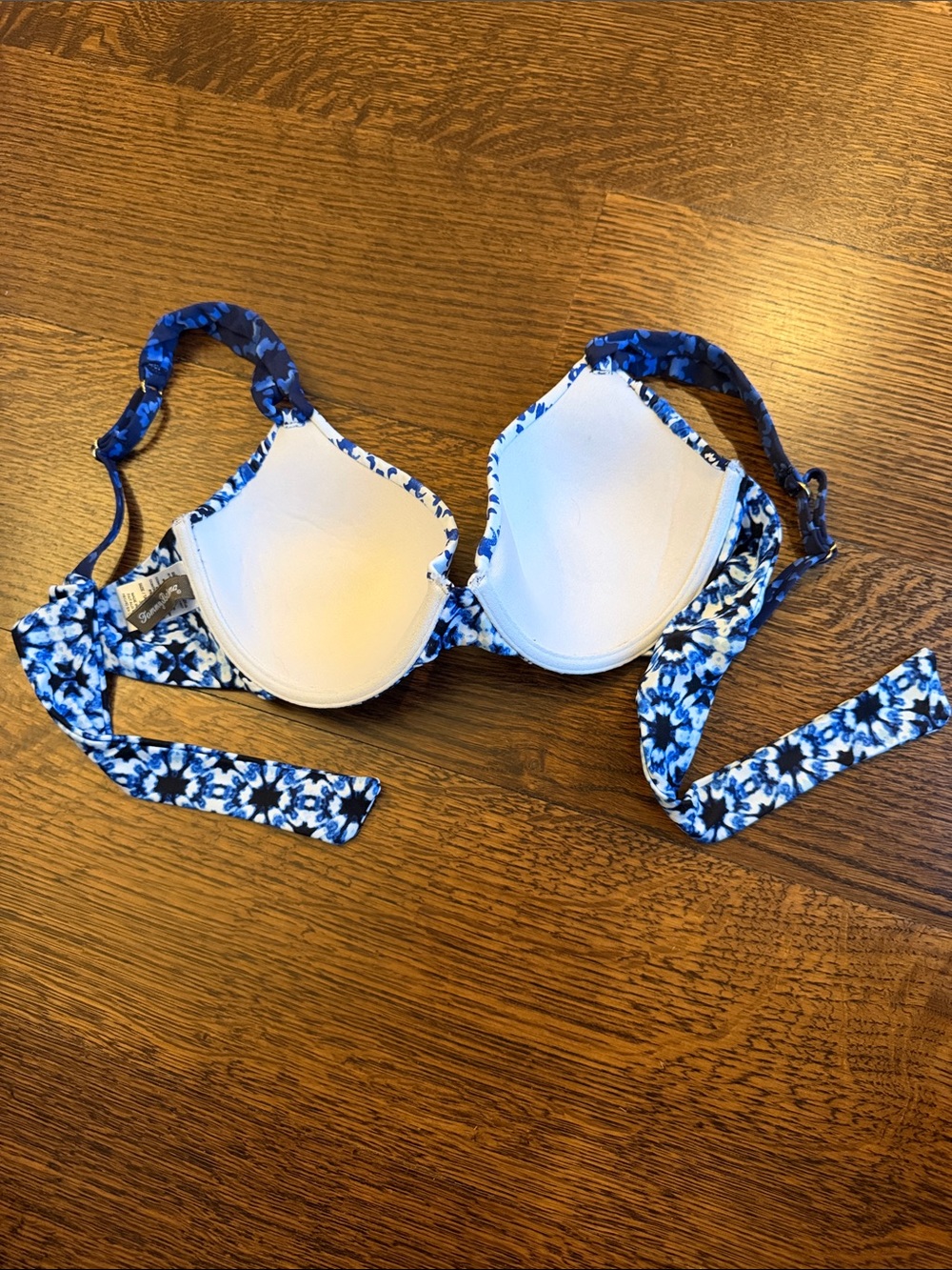 Tommy Bahama Blue Floral Stripe Padded Bikini Top - Picture 2 of 2